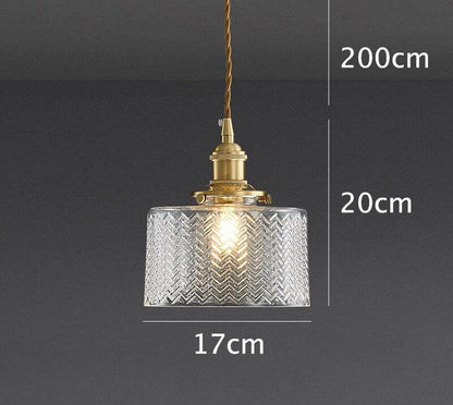 Glass Zigzag Cylinder Pendant LED Light in Vintage Style - Bulb Included