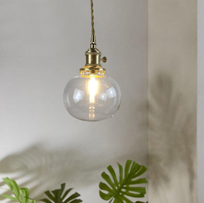 Handmade Glass Ball Pendant LED Light in Vintage Style - Bulb Included