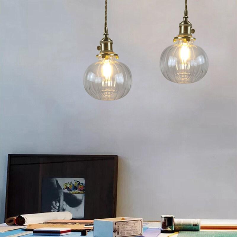 Handmade Glass Ball Pendant LED Light in Vintage Style - Bulb Included