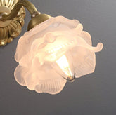 Frosted Layered Glass Flower Wall Light with Brushed Brass Carved Flower Lamp Fixture - Bulb Included