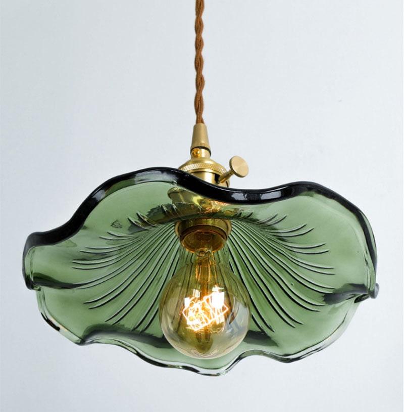 Glass Hibiscus Flower Pendant LED Light in Vintage Style - Bulb Included