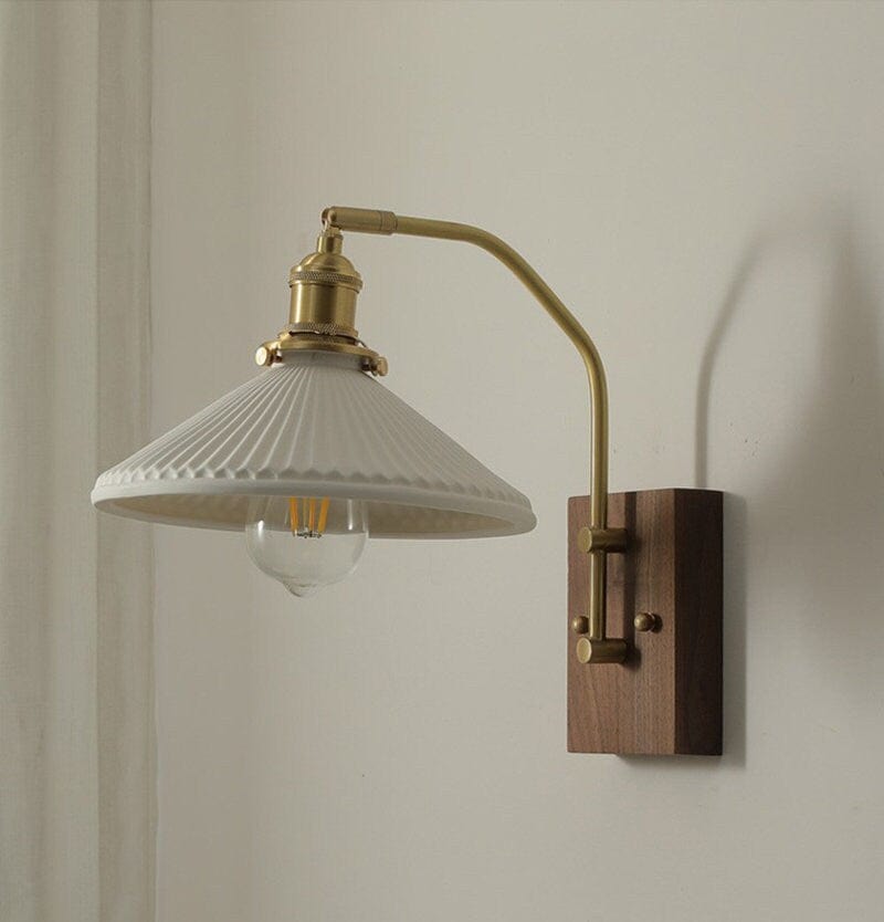 Ceramic LED Wall Lamp with Black Walnut Wood Lamp Fixture in Vintage Style