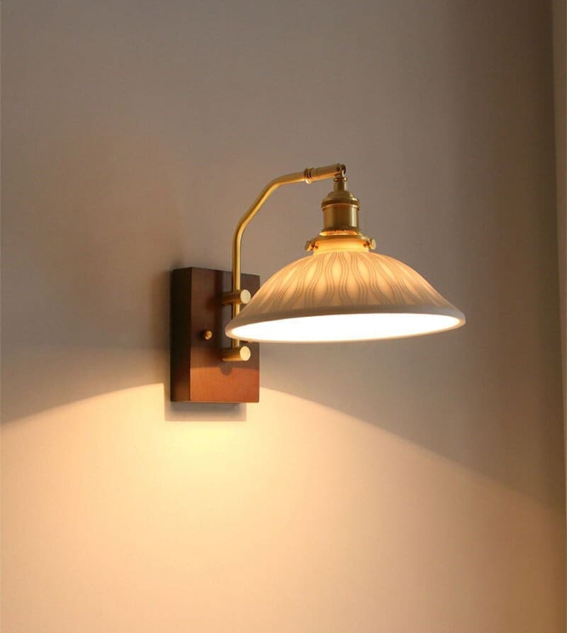 Ceramic LED Wall Lamp with Black Walnut Wood Lamp Fixture in Vintage Style