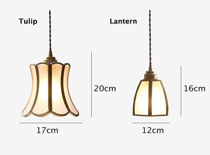 Frosted Glass Pendant LED Light with Brass Frame in Vintage Style - Bulb Included