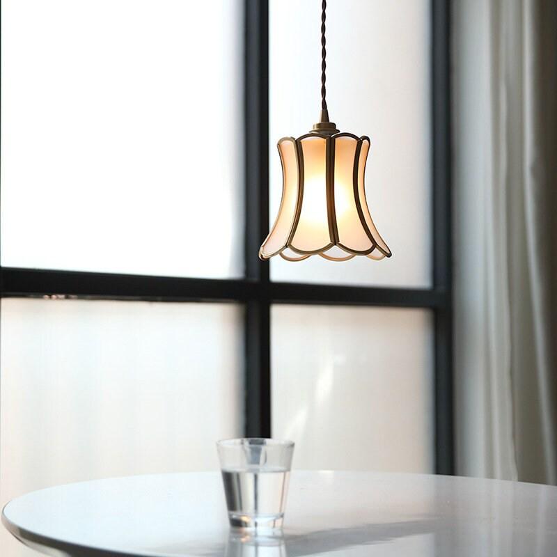 Frosted Glass Pendant LED Light with Brass Frame in Vintage Style - Bulb Included