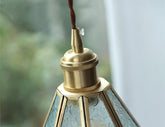 Patterned Glass Pendant LED Light with Golden Brass Frame in Vintage Style - Bulb Included