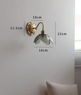 Seeded Glass Lotus Flower Wall Light with Brushed Brass Carved Flower Lamp Fixture - Bulb Included