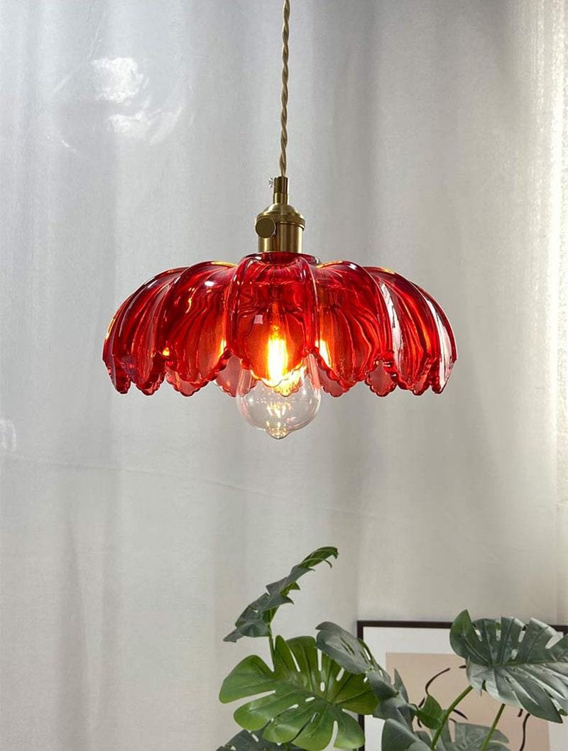 Glass Lotus Flower Pendant LED Light in Vintage Style - Bulb Included Vintage Style - Bulb Included