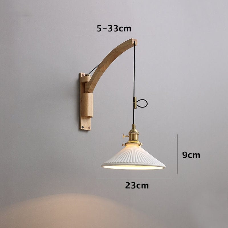 Ceramic LED Wall Lamp with Wood Lamp Hanger in Scandinavian Style