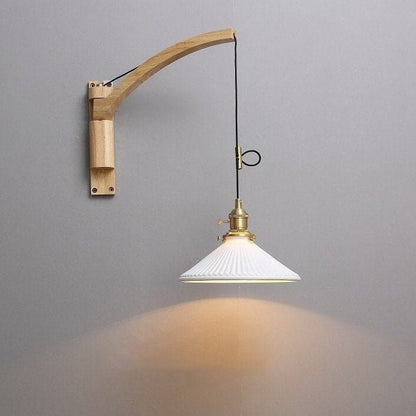 Ceramic LED Wall Lamp with Wood Lamp Hanger in Scandinavian Style