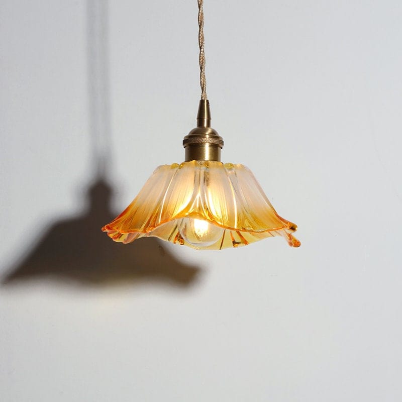 Handmade Orange Gradient Glass Flower Pendant LED Light in Vintage Style - Bulb Included