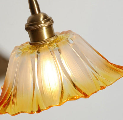 Handmade Orange Gradient Glass Flower Pendant LED Light in Vintage Style - Bulb Included