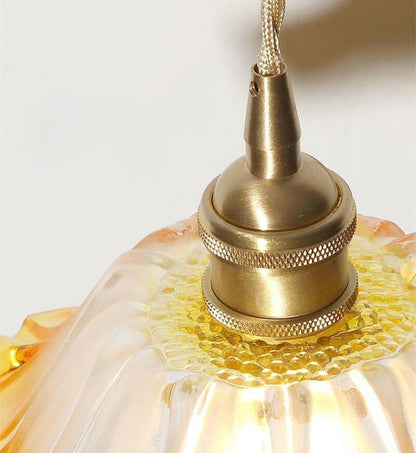 Handmade Orange Gradient Glass Flower Pendant LED Light in Vintage Style - Bulb Included