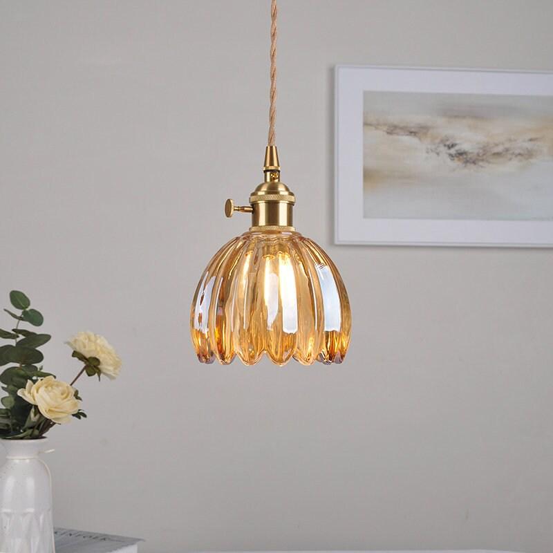 Petite Glass Flower Pendant LED Light in Vintage Style - Bulb Included