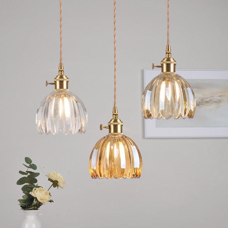 Petite Glass Flower Pendant LED Light in Vintage Style - Bulb Included