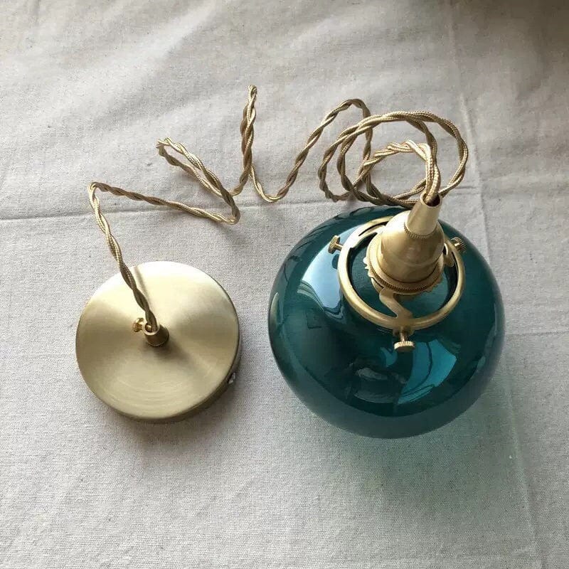 Handmade Blue Glass Ball Pendant LED Light in Vintage Style - Bulb Included