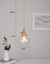 Handmade Clear Glass Ball Pendant LED Light in Vintage Style - Bulb Included