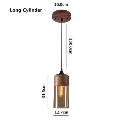 Nordic Woody Metal Pendant LED Light with Tea Colored Glass Shade - Bulb Included