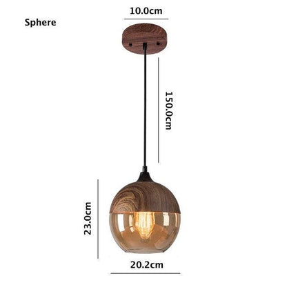 Nordic Woody Metal Pendant LED Light with Tea Colored Glass Shade - Bulb Included