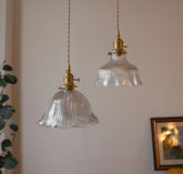 Classic Fluted Glass Flower Pendant LED Light in French Vintage Style - Bulb Included