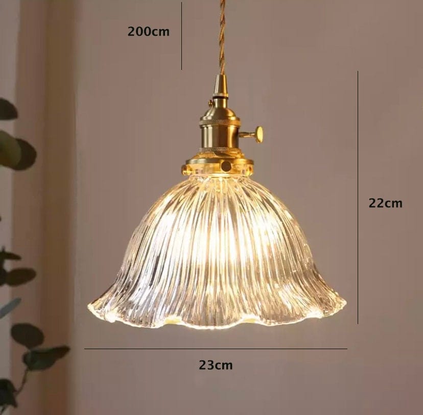 Classic Fluted Glass Flower Pendant LED Light in French Vintage Style - Bulb Included