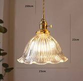 Classic Fluted Glass Flower Pendant LED Light in French Vintage Style - Bulb Included